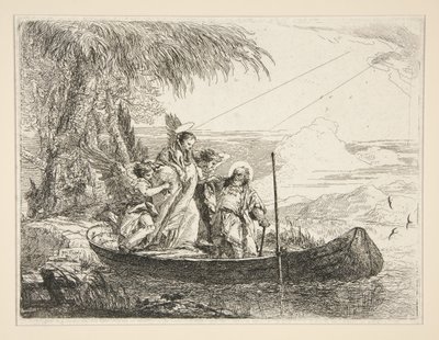 «La Sagrada Familia sube a una barca», de la serie «Idee pittoresche sopra la fuga in Egitto» (La huida a Egipto) de Giovanni Domenico Tiepolo