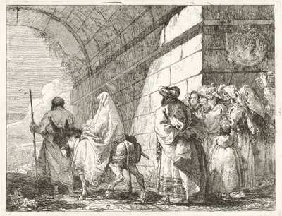 La Sagrada Familia pasa bajo un arco de la ciudad de Giovanni Domenico Tiepolo