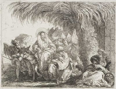 La Sagrada Familia bajo una palmera, lámina seis de La huida a Egipto de Giovanni Domenico Tiepolo