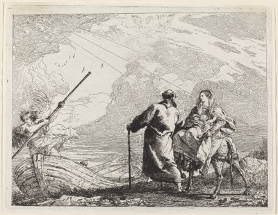 La Sagrada Familia en la orilla del río de Giovanni Domenico Tiepolo