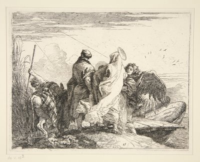 La Sagrada Familia junto a un río, de la serie Idee pittoresche sulla fuga en Egitto (Huida a Egipto) de Giovanni Domenico Tiepolo