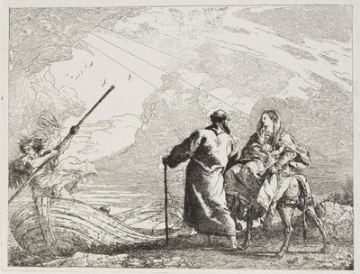 La Sagrada Familia en la orilla de un río, lámina catorce de La huida a Egipto de Giovanni Domenico Tiepolo