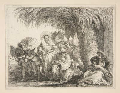 La Sagrada Familia bajo una Palmera, de la serie Idee pittoresche sopra la fuga en Egitto (Huida a Egipto) de Giovanni Domenico Tiepolo