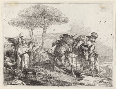 La Virgen y el Niño a la izquierda, con una fila de ángeles de Giovanni Domenico Tiepolo
