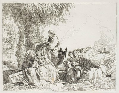 El descanso en la huida, lámina trece de La huida a Egipto de Giovanni Domenico Tiepolo