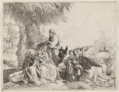 El Descanso en la Huida, con Ángeles Adoradores de Giovanni Domenico Tiepolo