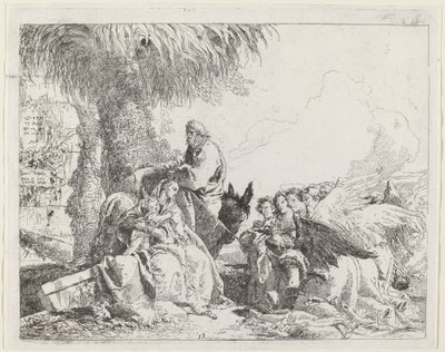 El descanso en la huida, con ángeles adoradores de Giovanni Domenico Tiepolo