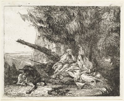 El descanso en la huida, con la Sagrada Familia bajo un árbol de Giovanni Domenico Tiepolo