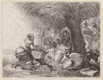 El descanso en la huida con José en adoración de Giovanni Domenico Tiepolo