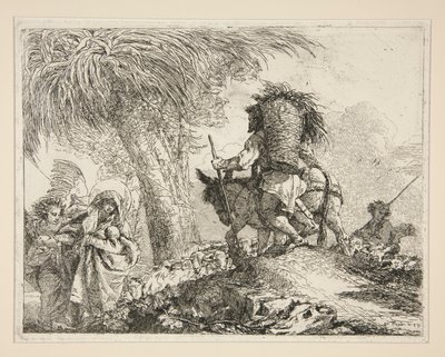 La Virgen y el Niño con José, de la serie Idee pittoresche sopra la fuga en Egitto (Huida a Egipto) de Giovanni Domenico Tiepolo