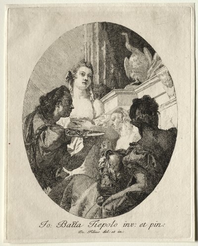 Tres mujeres presentando regalos de Marco Antonio a Cleopatra de Giovanni Domenico Tiepolo