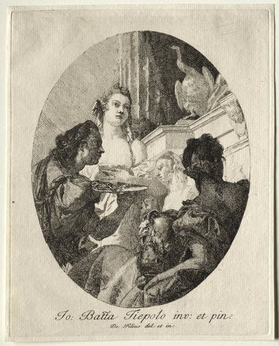 Tres mujeres presentando regalos de Marco Antonio a Cleopatra de Giovanni Domenico Tiepolo