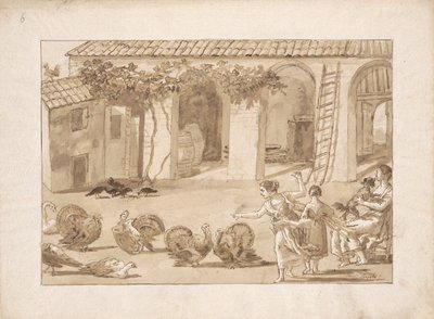 Pavos en un corral veneciano, el tercer dibujo en Tiepolo de Giovanni Domenico Tiepolo
