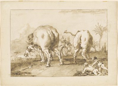 Dos elefantes alborotados de Giovanni Domenico Tiepolo
