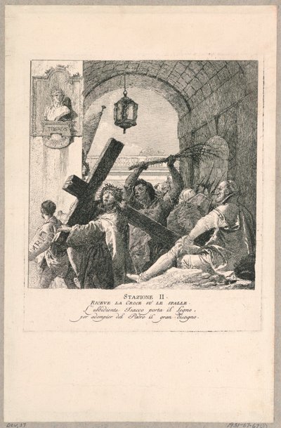 Vía Crucis - Estación II, Él Toma la Cruz sobre Sus Hombros de Giovanni Domenico Tiepolo