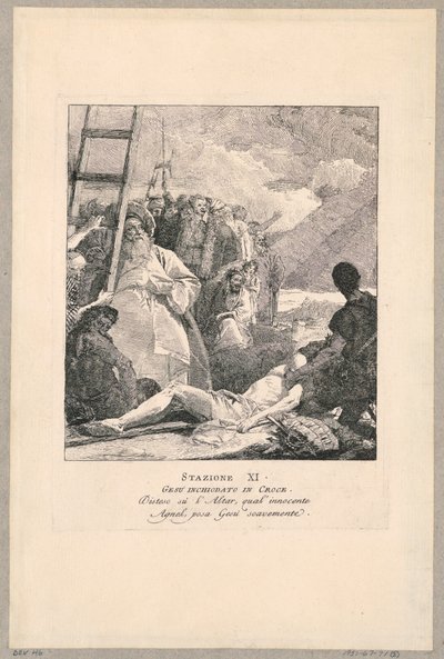 Vía crucis - Estación XI, Jesús clavado en la cruz de Giovanni Domenico Tiepolo