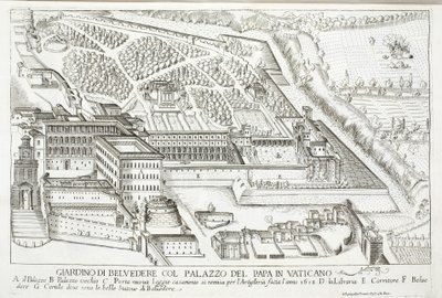 Vista de los Jardines del Belvedere en el Palacio Papal, Vaticano de Giovanni Domenico de