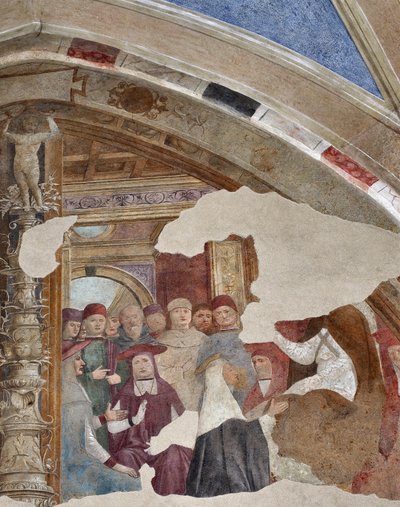 Representación de Santa Catalina de Siena frente al Papa Gregorio XI en Aviñón. Fresco de Giovanni Donato da Montorfano (1460-1502) de Giovanni Donato Montorfano