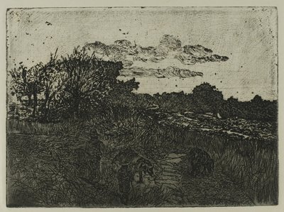 Campo al atardecer con porqueros de Giovanni Fattori