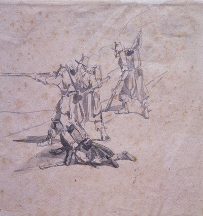 Cuatro soldados en acción de Giovanni Fattori