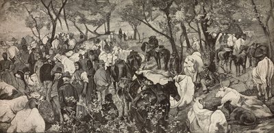 Mercado en los Apeninos toscanos, grabado a partir de un cuadro de Giovanni Fattori (1825-1908), de L