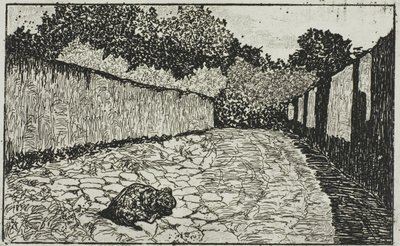 Calle pequeña en las afueras de Florencia con cachorro de Giovanni Fattori