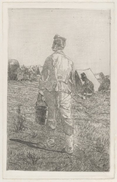 Soldado con un cubo, visto de espaldas (Soldado de espaldas con cubo) de Giovanni Fattori