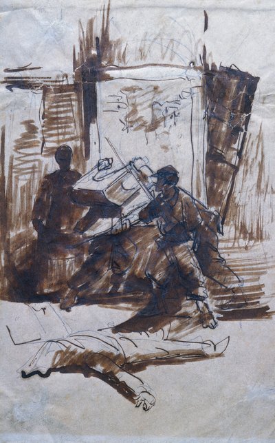 Soldados en acción en una casa de Giovanni Fattori