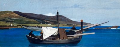 Punta del Romito con barco y pescadores de Giovanni Fattori