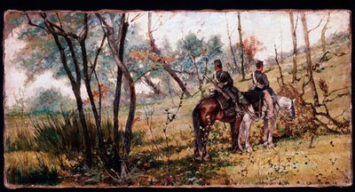 Dos soldados cabalgando bajo los árboles de Giovanni Fattori
