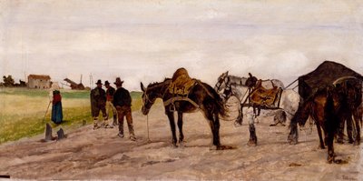 Carro y campesinos en el campo romano, por Giovanni Fattori de Giovanni Fattori