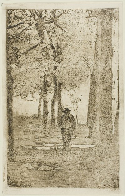 Paseo arbolado con figura de Giovanni Fattori