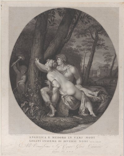 Angélica acostada en el regazo de Medoro y escribe sus nombres en un tronco de árbol, 1784-1836 de Giovanni Folo