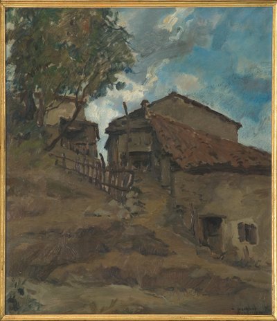 Granja tradicional de montaña (óleo sobre madera contrachapada) de Giovanni Forghieri