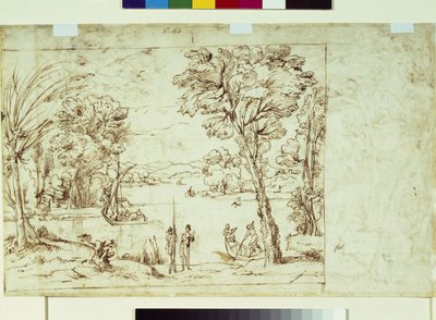 Paisaje con figuras en la orilla de un río de Giovanni Francesco Grimaldi