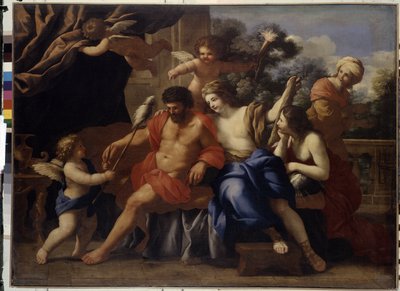 Hércules y Omphale (Hércules y Omphale). Pintura de Giovanni Francesco Romanelli (1610-1662), óleo sobre lienzo, hacia 1650. Arte italiano de Giovanni Francesco Romanelli