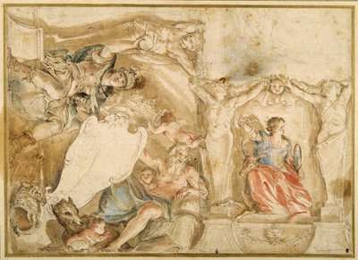 Decoración alegórica para una esquina de un techo abovedado de Giovanni Francesco Romanelli