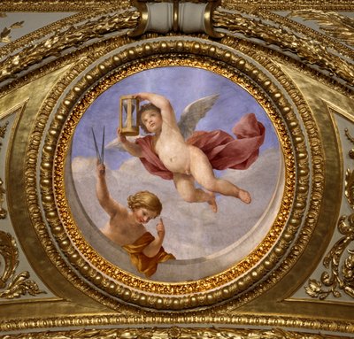 El amor de la prudencia. Pintura de Giovanni Romanelli (1601-1662) decorando el techo del Salón Antonino, dormitorio de los apartamentos de verano de la reina Ana de Austria (1601-1666). Alrededor de 1655-1658. París, Museo del Louvre de Giovanni Francesco Romanelli