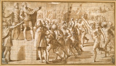 El emperador Constantino, dirigiéndose a sus tropas, sorprendido por la visión de la Cruz en el cielo de Giovanni Francesco (c.1488 1528) Penni