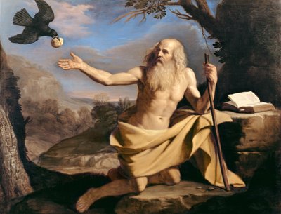 San Pablo el Ermitaño siendo alimentado por el cuervo de Giovanni Francesco Barbieri
