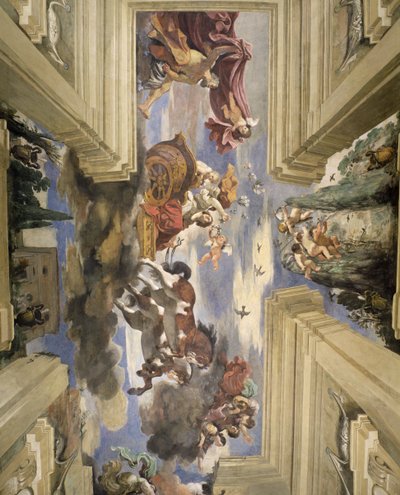 La Sala de Aurora (detalle del techo con el carro de la Aurora) de Giovanni Francesco Barbieri