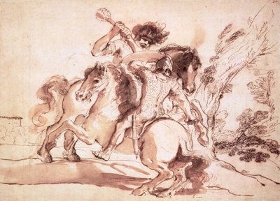 Dos jinetes luchando de Giovanni Francesco Barbieri