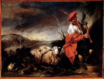 Pastor tocando la gaita con sus ovejas de Giovanni Francesco Castiglione