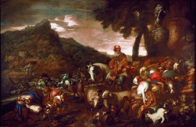 El viaje de Abraham. Pintura de Giovanni Benedetto Castiglione (il Grechetto) 1654 Galleria di Palazzo Rosso Génova de Giovanni Francesco Castiglione