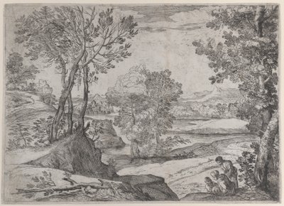 Una familia sentada junto a un río, 1643 de Giovanni Francesco Grimaldi