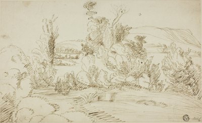 Arboleda con colinas en la distancia de Giovanni Francesco Grimaldi