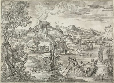 Paisaje con un laudista de Giovanni Francesco Grimaldi