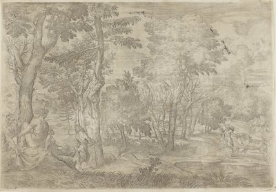 paisaje con ninfas y sátiros de Giovanni Francesco Grimaldi
