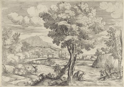 Paisaje con pájaro en tocón de Giovanni Francesco Grimaldi