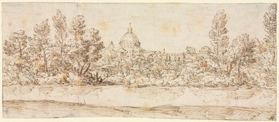 Paisaje fluvial con vista de la Basílica de San Pedro, después de 1660 de Giovanni Francesco Grimaldi